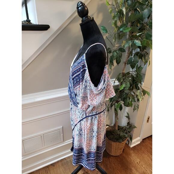 Maurices Dress Women Size X-L Blue Pink Boho Cold Shoulder Wrap Midi Belted - Picture 11 of 16